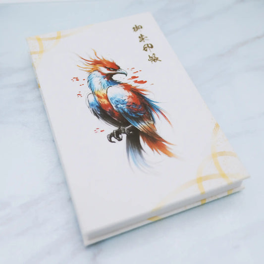 【縦向き御朱印帳-鳳凰6】静謐な白に宿る、力強く神聖な鳳凰の御朱印帳｜神社参りのお供にこの一冊