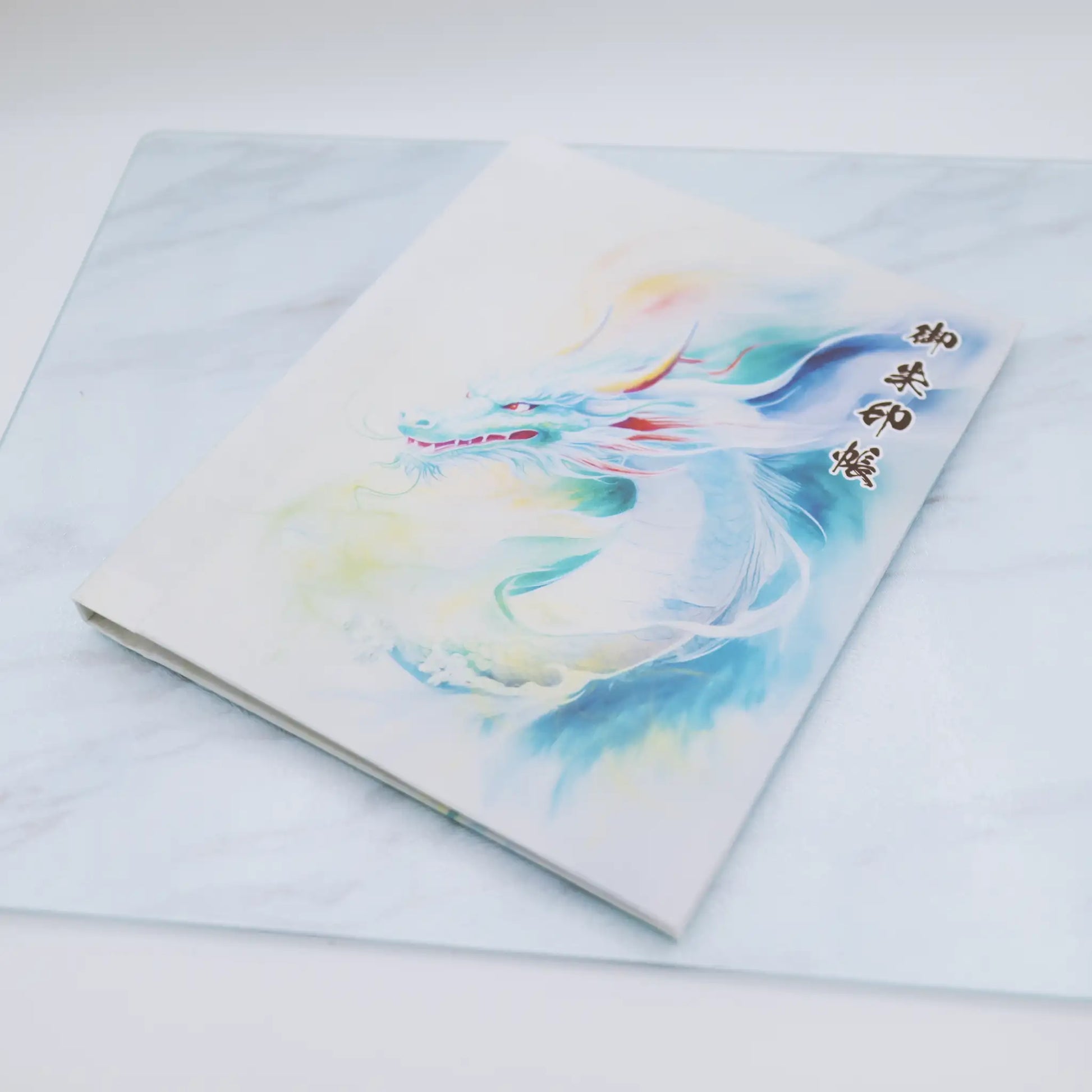 【和紙版-書き置き御朱印帳-龍神7】斜め上から全体を撮影したアングル写真